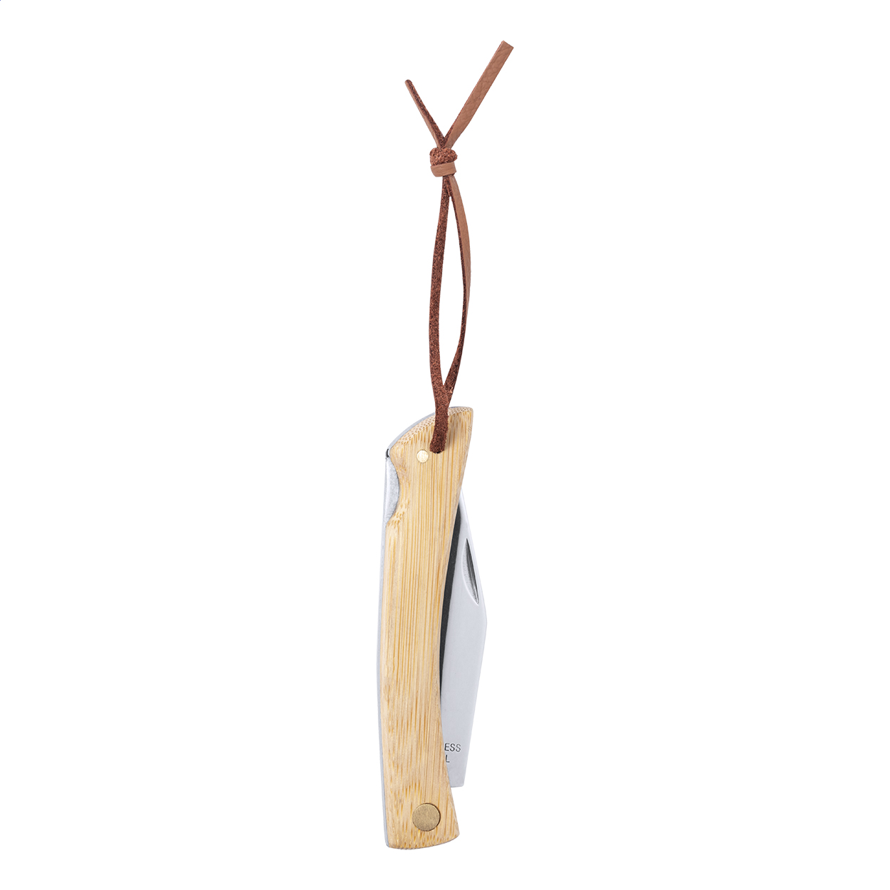 Couteau de poche Lundin personnalisé en inox avec manche en bambou