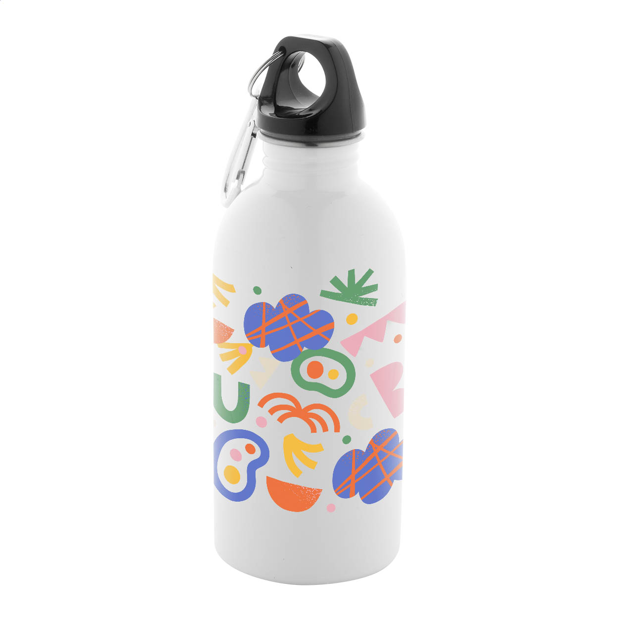 Gourde Pressuto 400 ml personnalisée en inox recyclé, impression sublimation, avec mousqueton imprimé avec logo