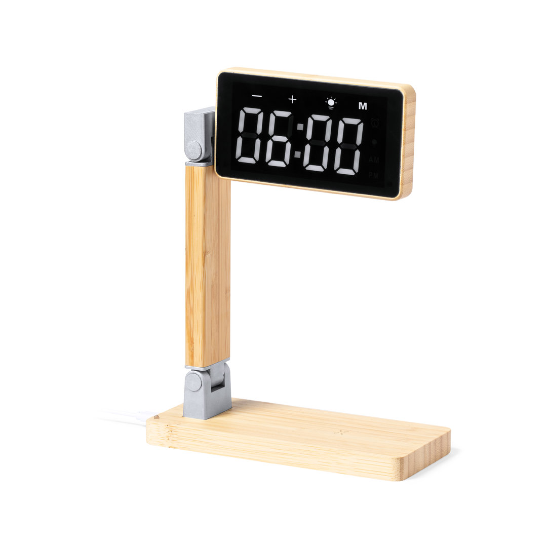 Horloge Multifonctionnelle en Bambou avec Chargeur Sans Fil et Lampe - Montarcher