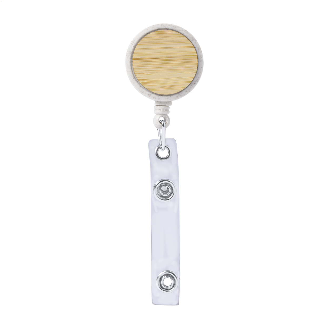Porte-badge Tracks personnalisé en paille de blé et bambou, enrouleur imprimé avec logo