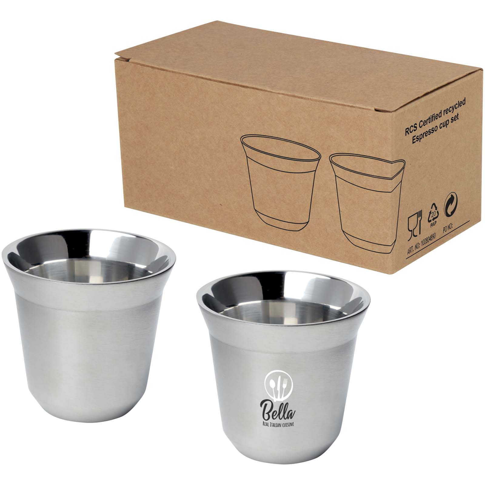 Duo ensemble de tasses à espresso en acier inoxydable certifié RCS de 80 ml