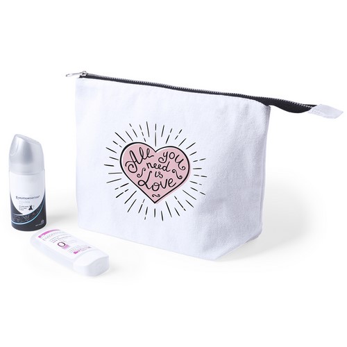 Trousse de toilette personnalisée en coton fermeture éclair 22 x 15 x 7,5 cm - Lucia