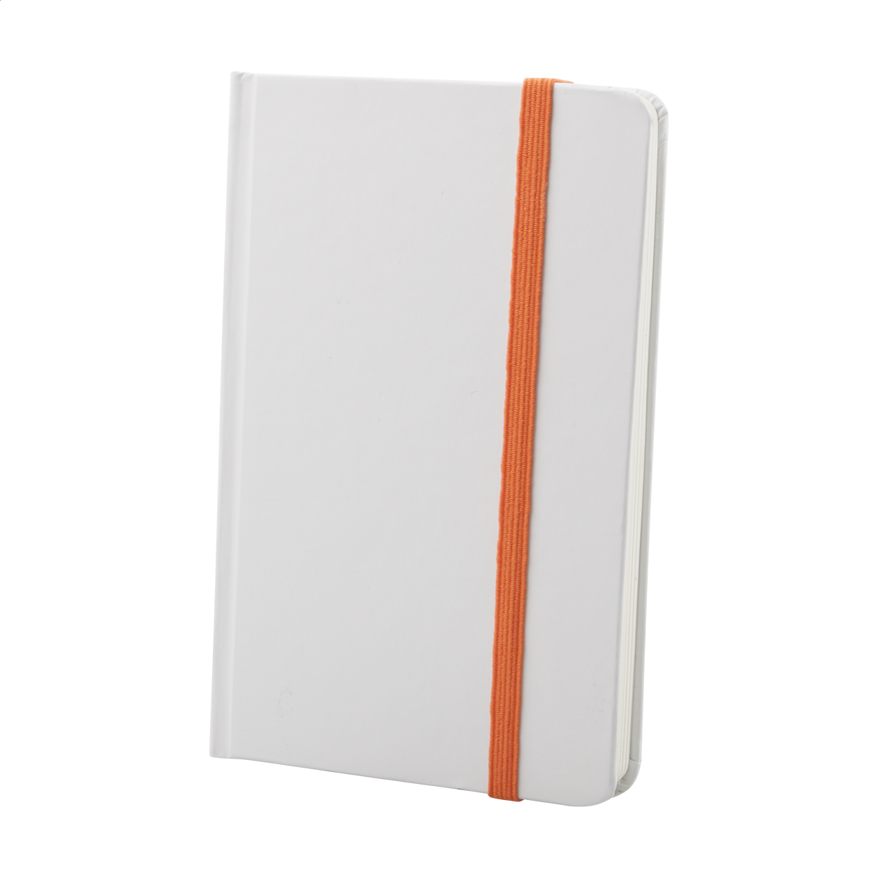 Carnet A6 Pendula personnalisé couverture carton blanc, élastique coloré