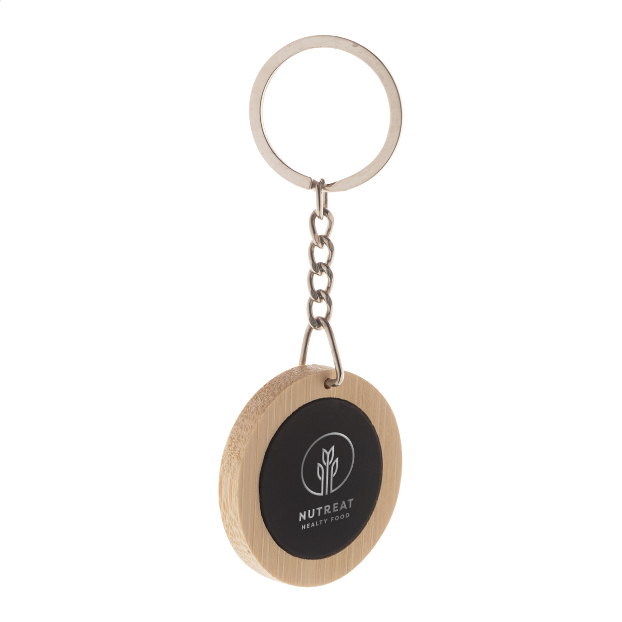 Porte-clés Speculo personnalisé en bambou avec plaque inox pour gravure laser