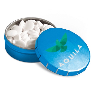 Mini boîte ronde personnalisable de couleur au choix avec bonbons - Zaprinta France