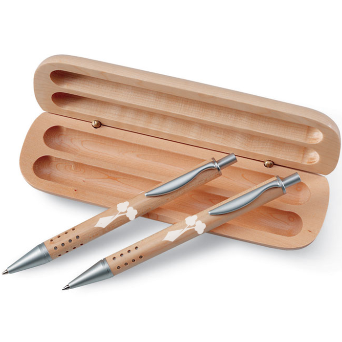 Coffret cadeau en bois avec stylo à bille et crayon mécanique - Oziol-sur-Loir