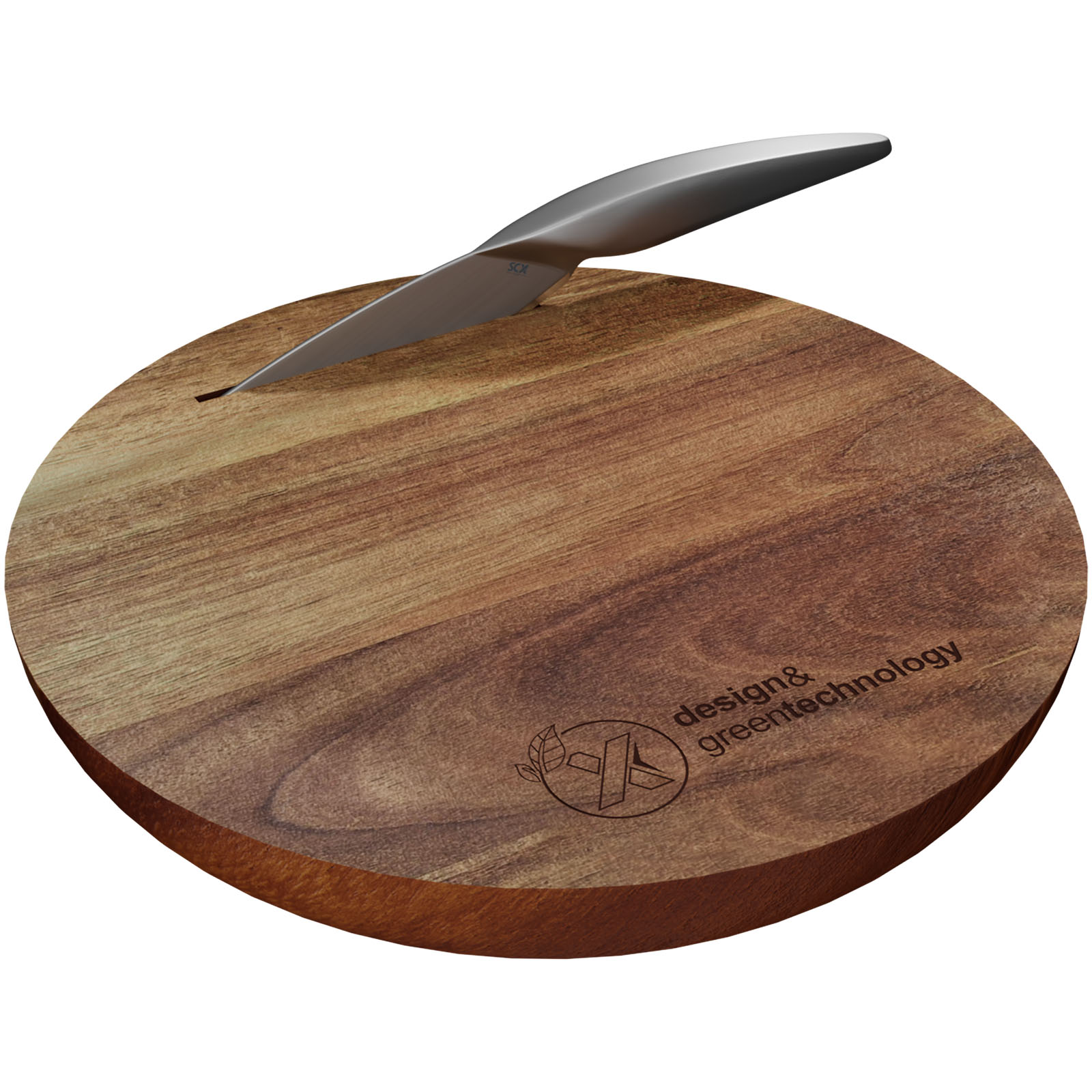 Ensemble de planche à découper en bois d'acacia et couteau - Bournos imprimé avec logo