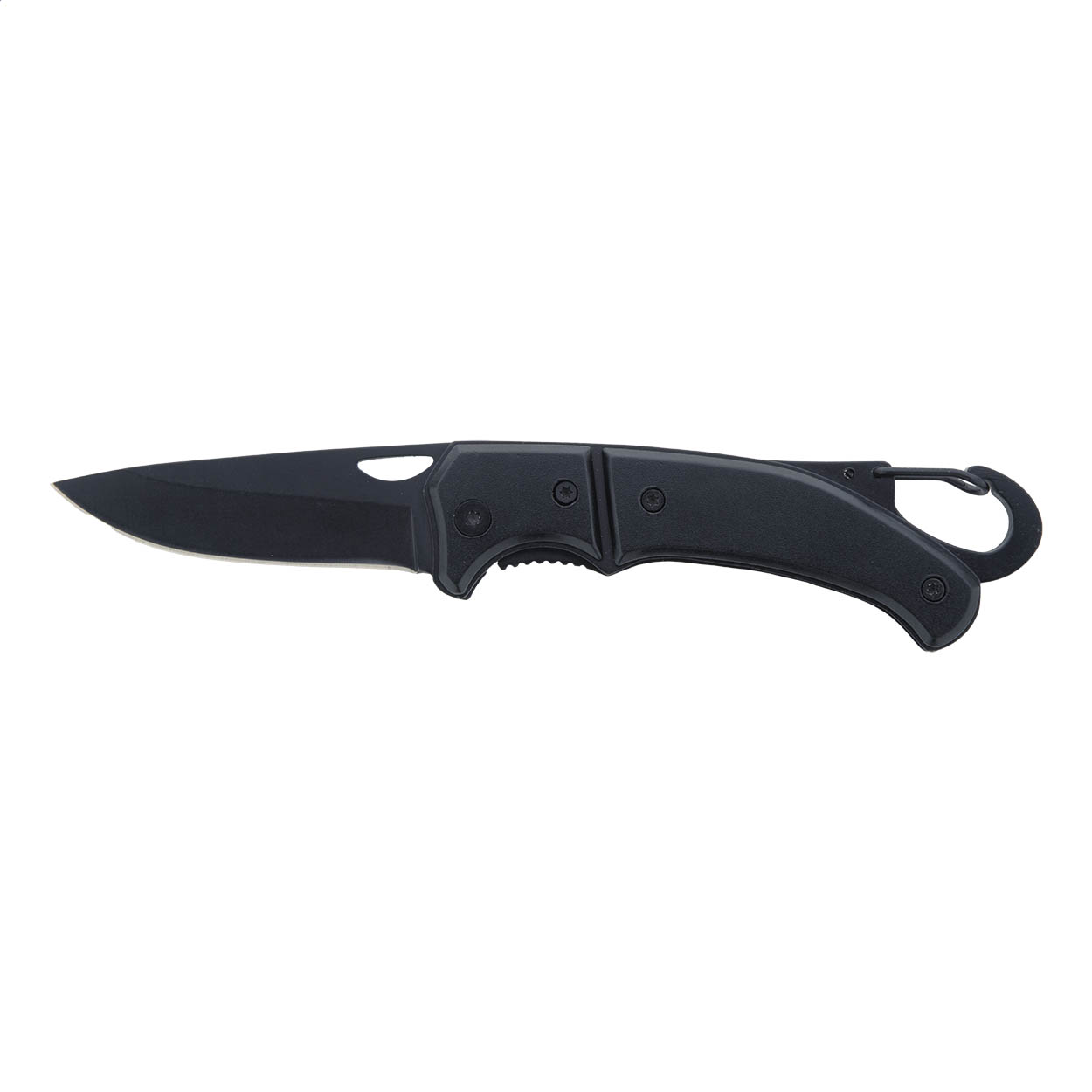 Couteau de poche Angus personnalisé tout noir, inox et aluminium, mousqueton