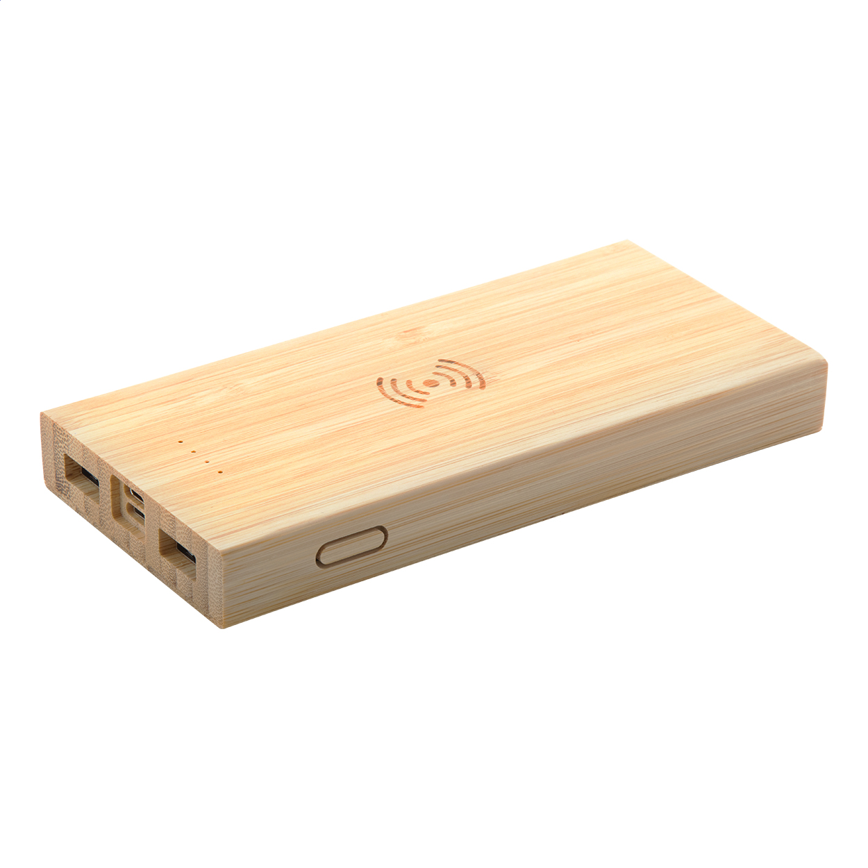 Power bank Wooster personnalisé en bambou 6000 mAh avec chargeur sans fil imprimé avec logo