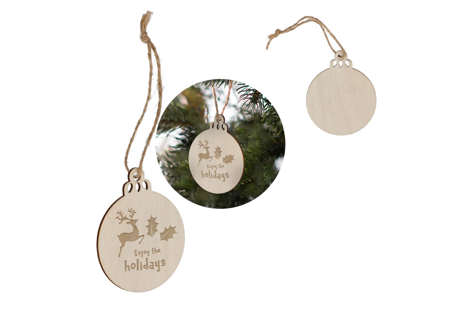 Ornement en bois de Noël en forme de boule - Wicres imprimé avec logo