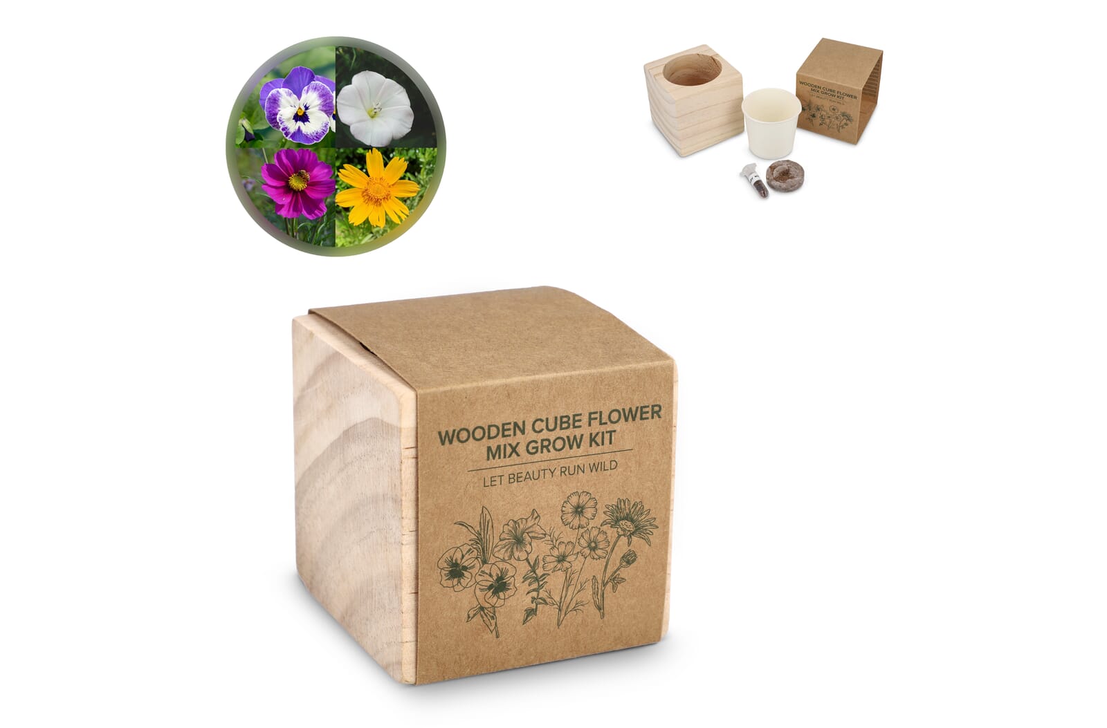 Ensemble de jardinières en bois FSC - Mélange de fleurs