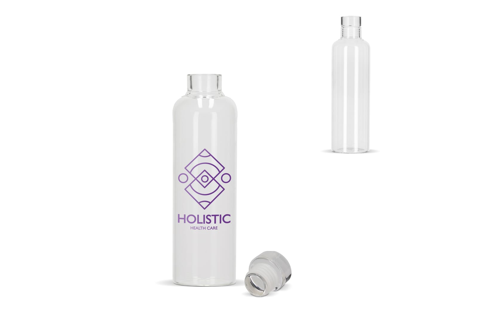Bouteille en verre borosilicate 500 ml personnalisée, bouchon flexible imprimé avec logo