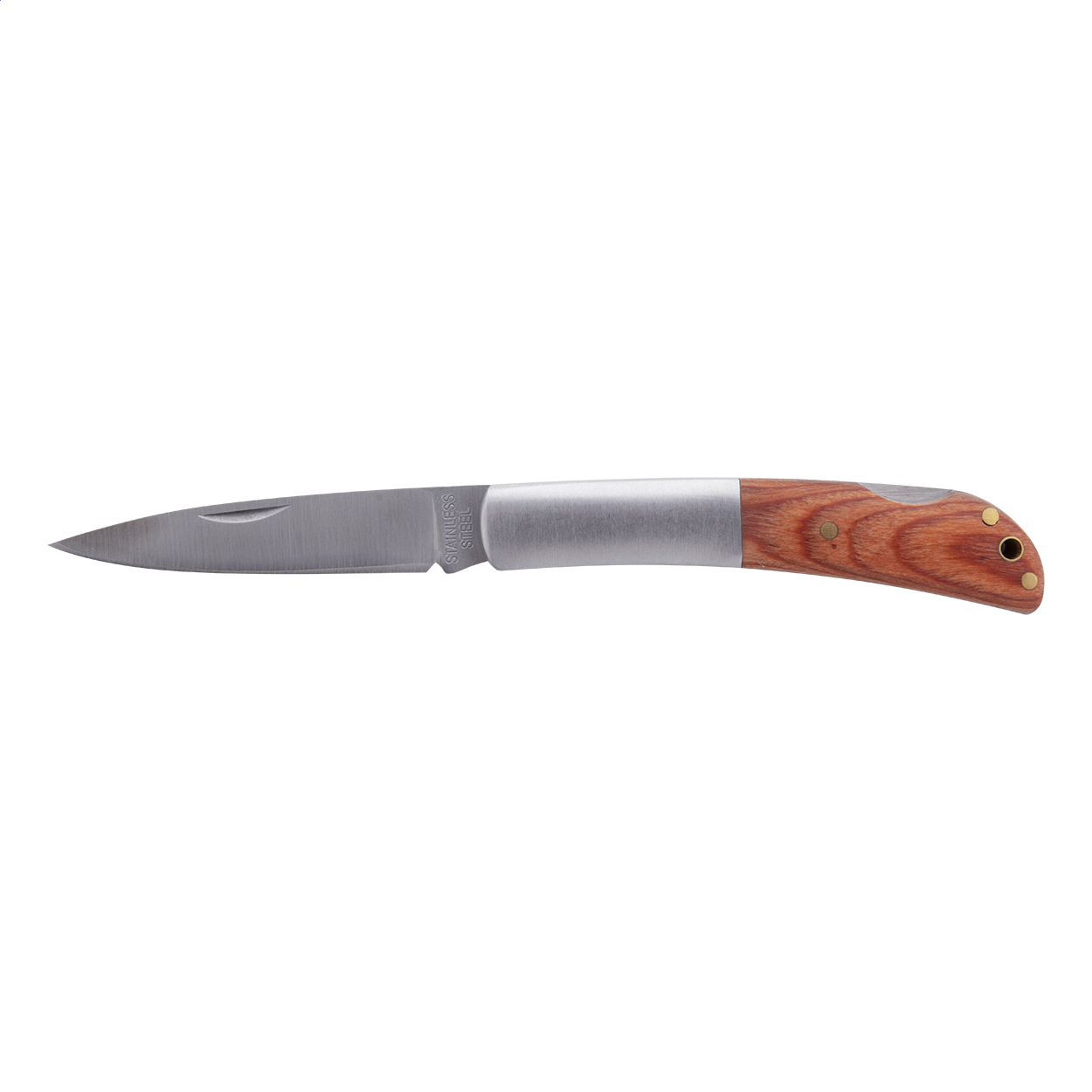 Canif Woxen personnalisé en inox avec revêtement bois et sécurité