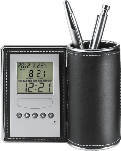 Porte-stylo cousu en PU avec horloge, calendrier, alarme et thermomètre - Ciboure