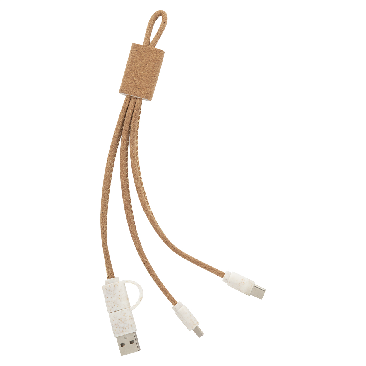 Câble de charge USB Koruku personnalisé en liège et paille de blé
