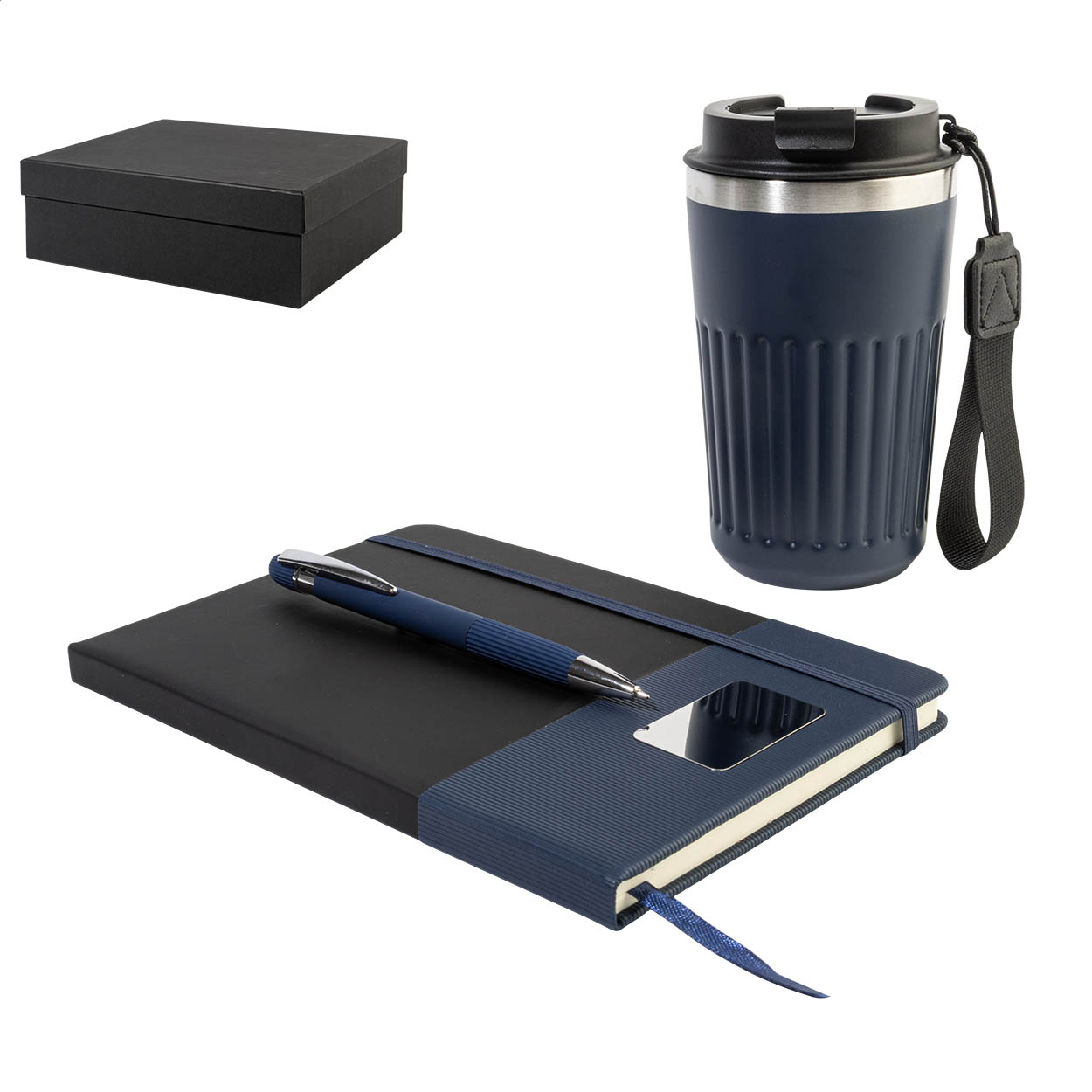 Coffret cadeau Vittria : carnet A5, mug isotherme 400 ml et stylo imprimé avec logo