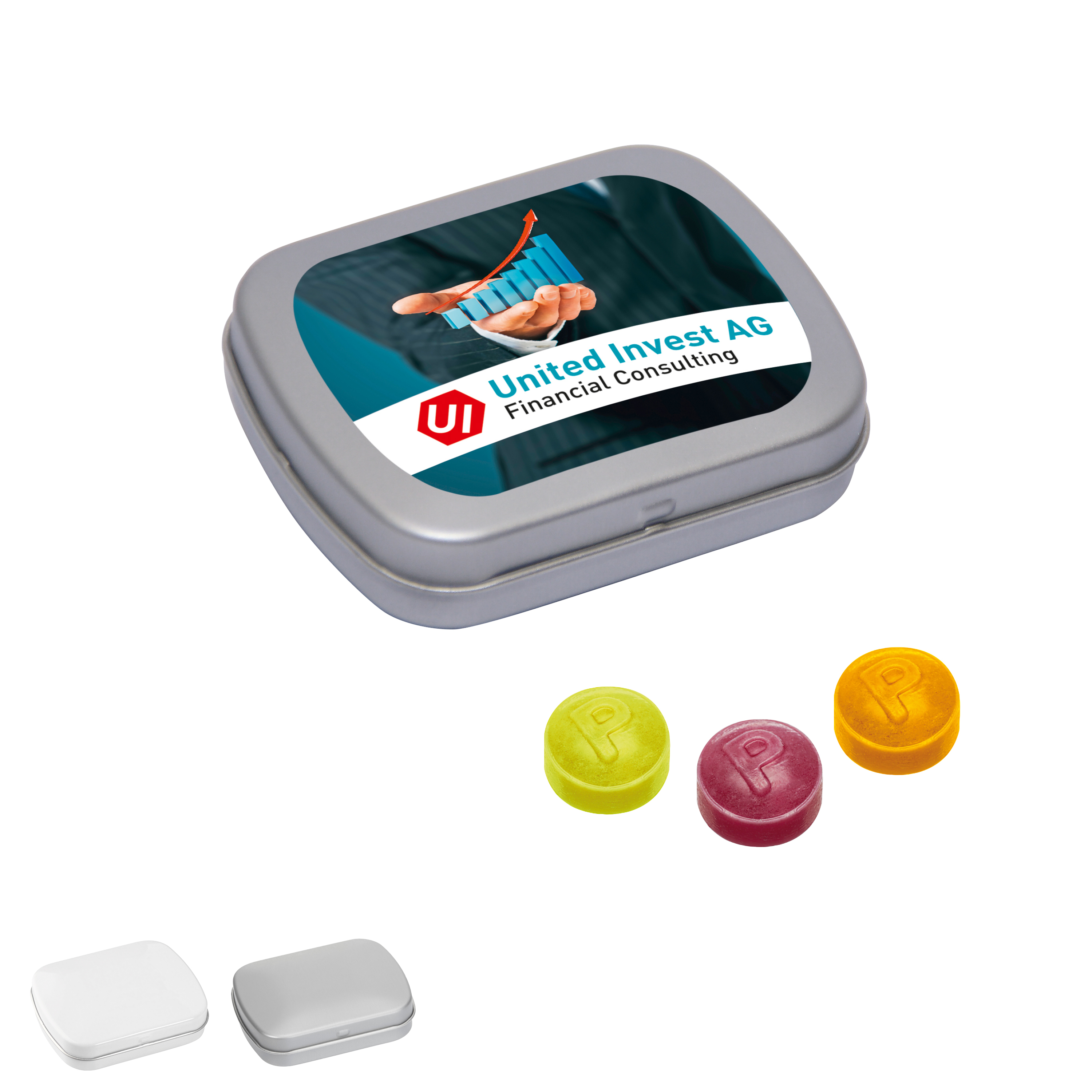 Boîte en métal avec pastilles Pulmoll - Masevaux imprimé avec logo