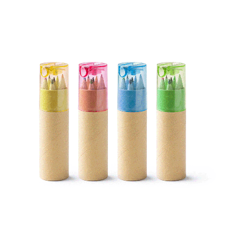 BISA 6 Crayons avec un taille-crayon de couleur dans une boîte en carton ronde - Montigné-le-Brillant - Zaprinta France