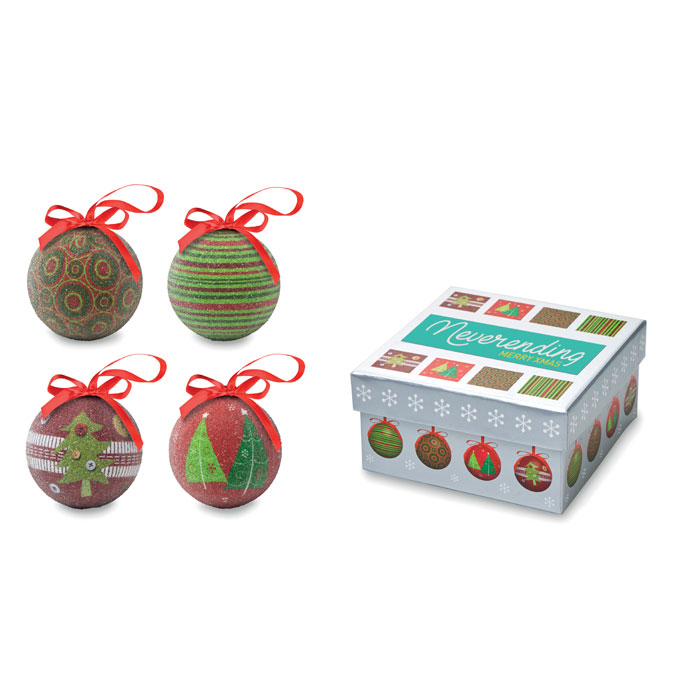 Ensemble de 4 boules de Noël avec boîte personnalisée