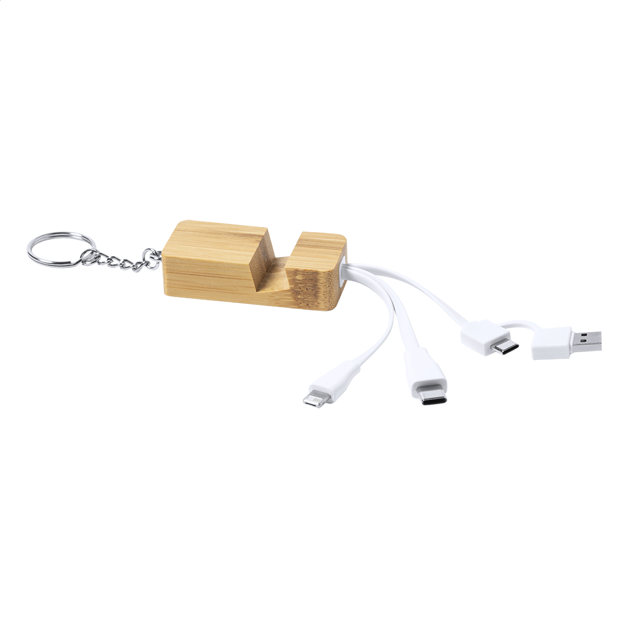 Porte-clés câble de charge Balcooa en bambou avec support téléphone