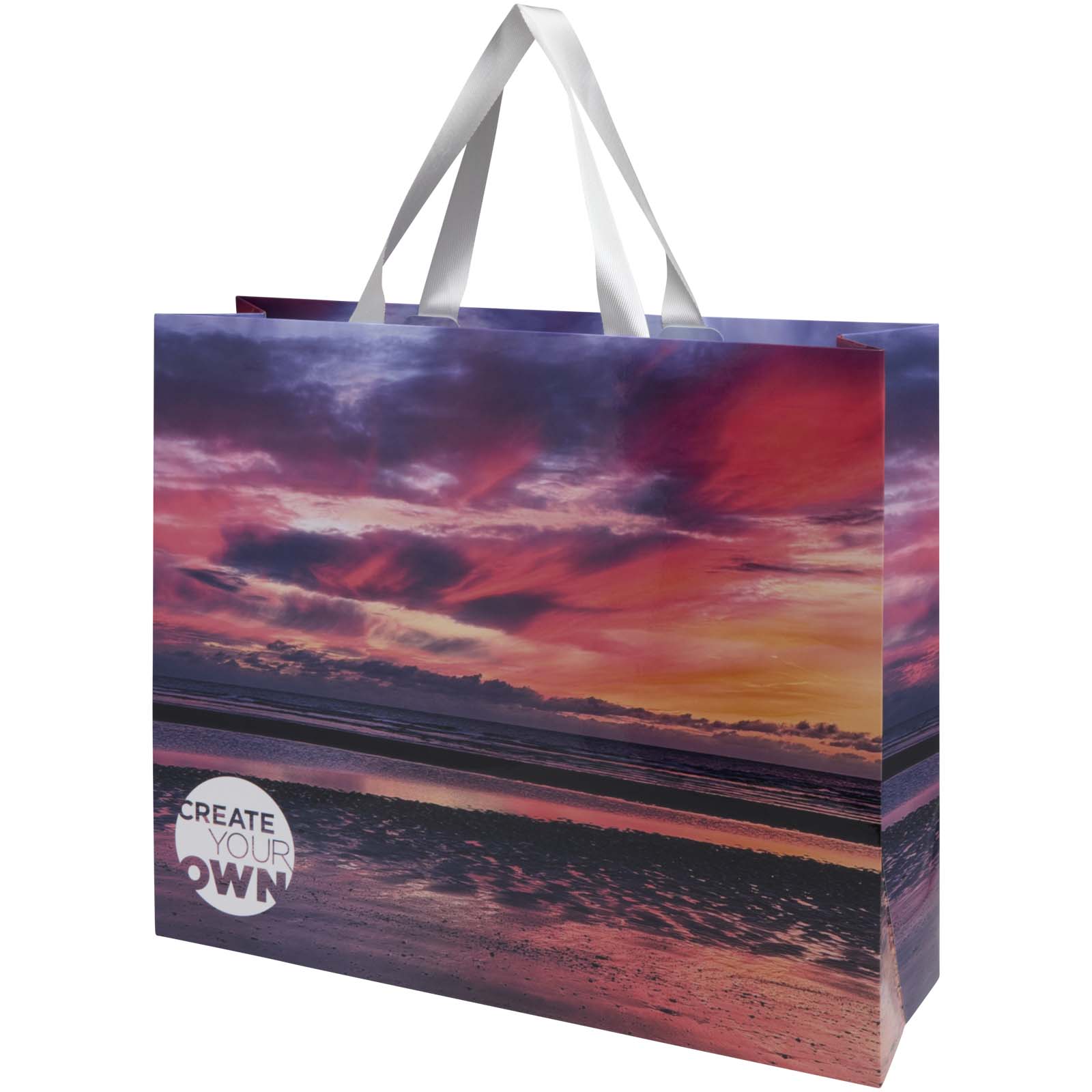Sac en papier Smartfold 230 g/m² avec anses en ruban et pelliculage brillant - 42 x 12 x 35 cm