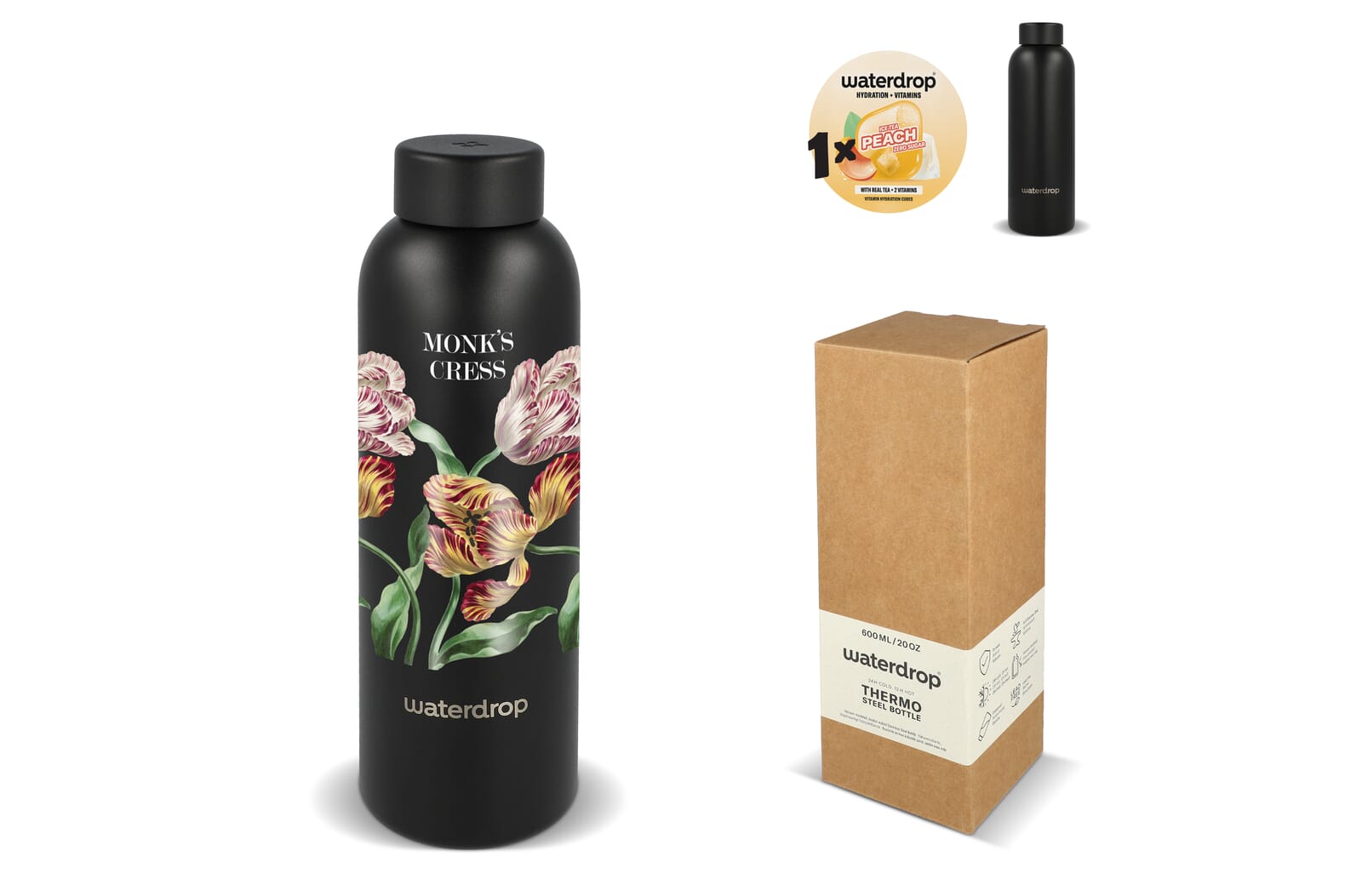 Bouteille en acier inoxydable Waterdrop avec bouchon en acier 600 ml