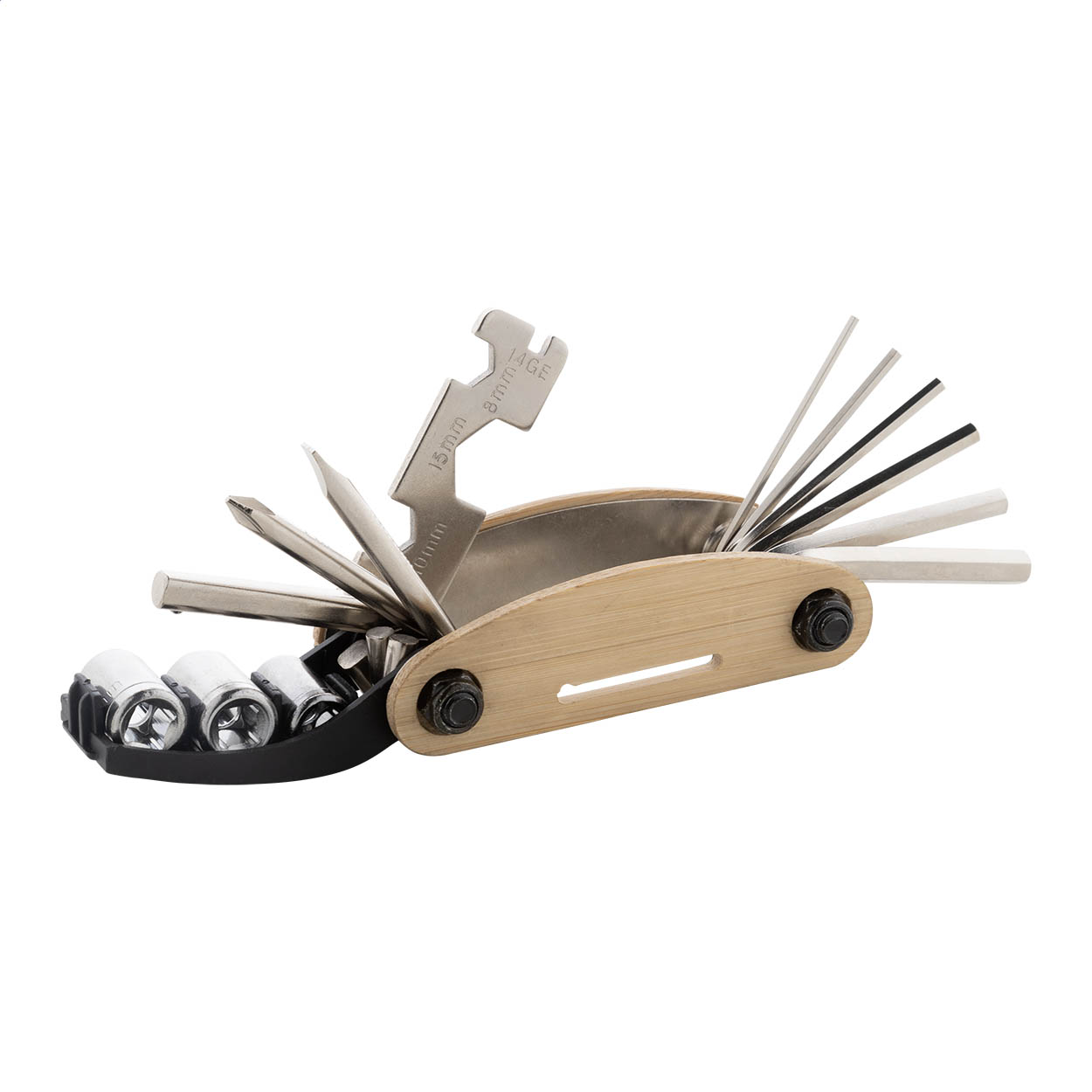 Outil multifonction Tsubo personnalisé en inox, manche bambou, 14 fonctions